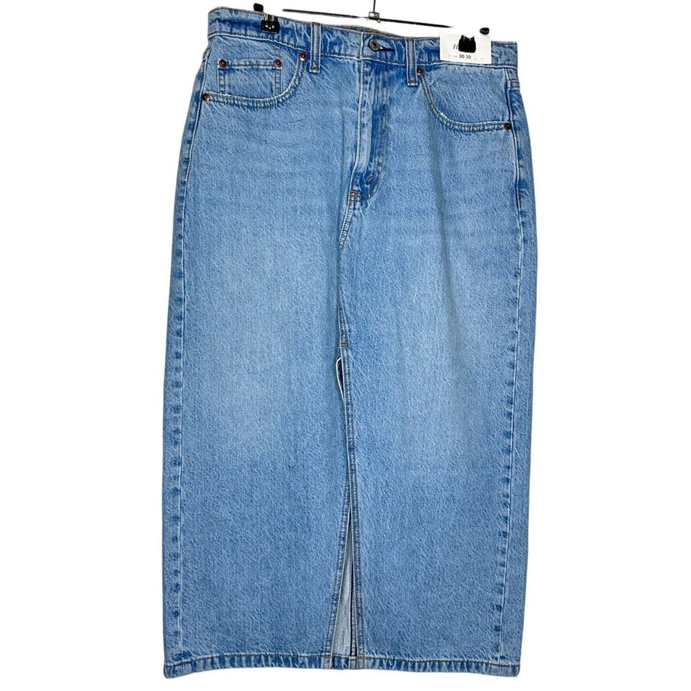 Abercrombie & Fitch High Rise Denim Blue Jean Midi Skirt Size 30 or 10 NWT - Picture 2 of 10